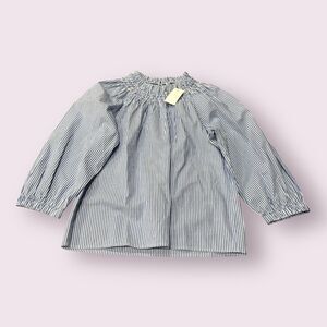 J.Crew Blouse Top Womens XS Blue White Striped Chic Long Sleeve Smocked Neck